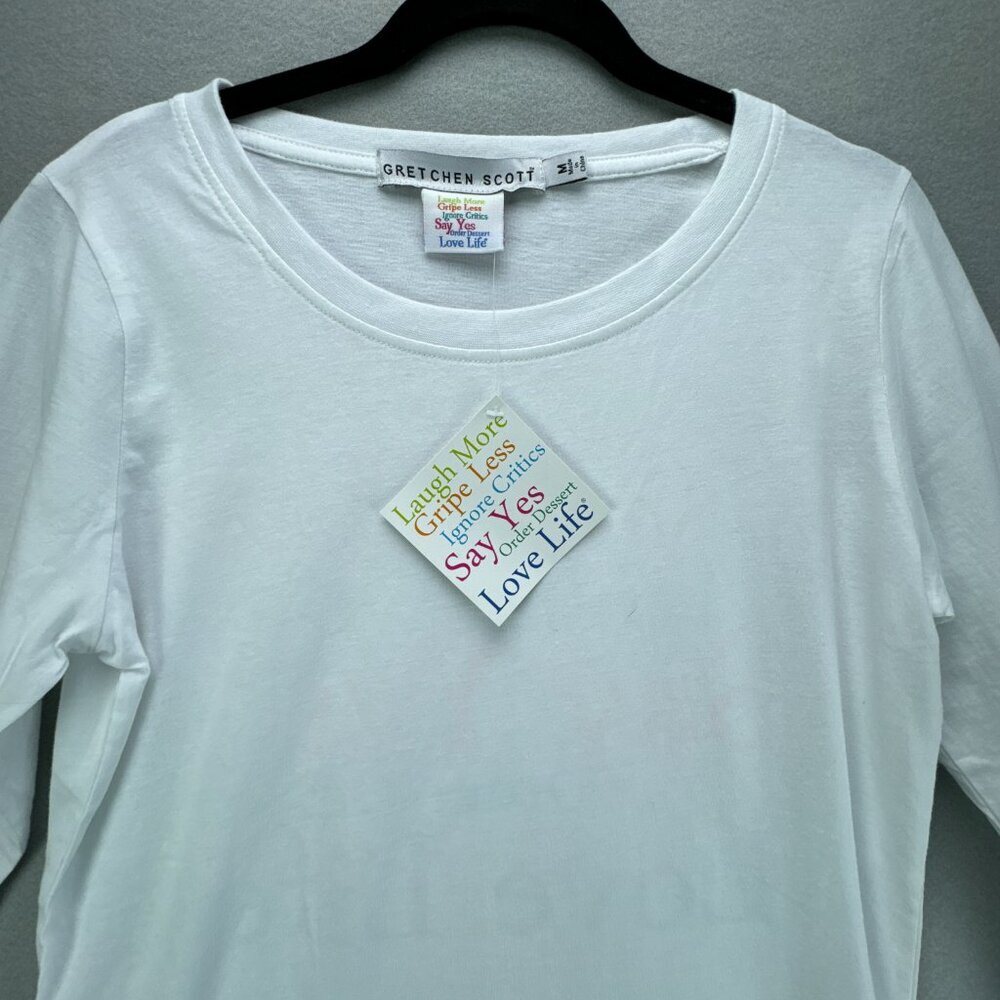 Gretchen Scott Shirt Womens Medium White‎ Pullover Inspirational Tee 3/4 Sleeve - Picture 2 of 15